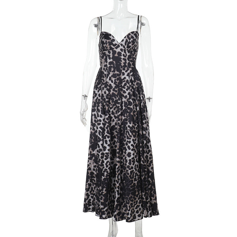 Damen Maxikleid mit figurbetontem Schnitt und floralem Leopardenmuster EB