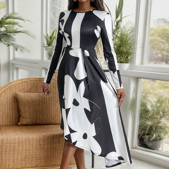 Damen Maxikleid mit modernem Grafikdesign und elegantem Schnitt EB
