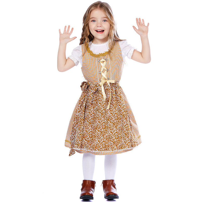 Damen nan traditionelles Trachtenkleid-Set mit geschnürtem Mieder, bestickter Puffbluse und abnehmbarer Schürze EB