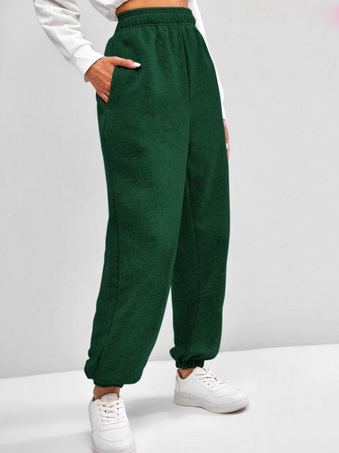 Damen nan hochgeschnittene Relax-Fit Jogginghose mit elastischem Bund, Seitentaschen und gerafften Beinbündchen EB