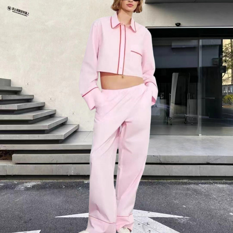 Damen modisches zweiteiliges Set mit Crop-Top und weiten Hosen EB