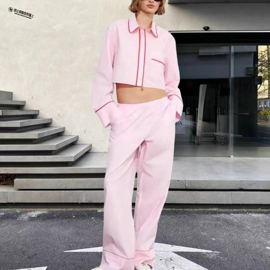 Damen modisches zweiteiliges Set mit Crop-Top und weiten Hosen EB