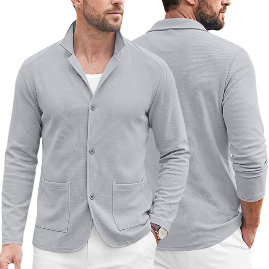 Herren Strickblazer-Cardigan mit Strukturstrick und aufgesetzten Taschen EB