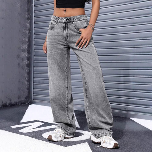 Damen Weite Jeans im lässigen Urban-Style mit hohem Bund und markanten Nähten EB