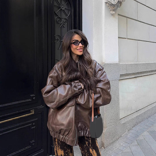 Damen Oversized Kunstlederjacke EB