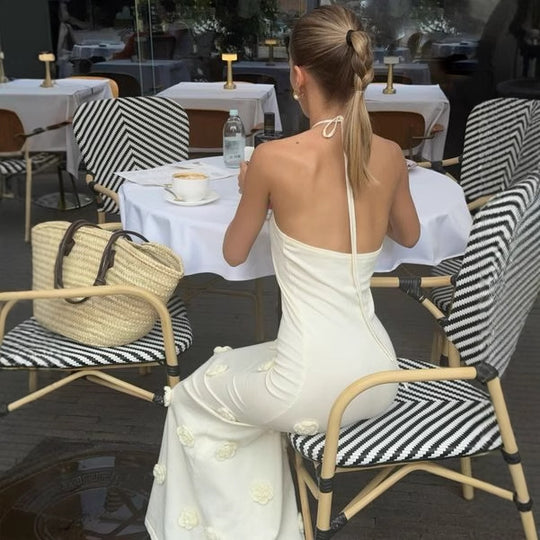 Damen Elegantes Maxikleid mit feinen Blumenapplikationen EB