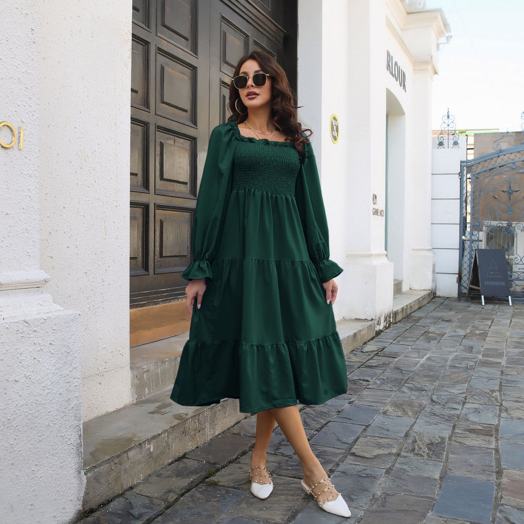 Damen Midi-Kleid mit schulterfreier Rückenpartie und Rüschendetails EB