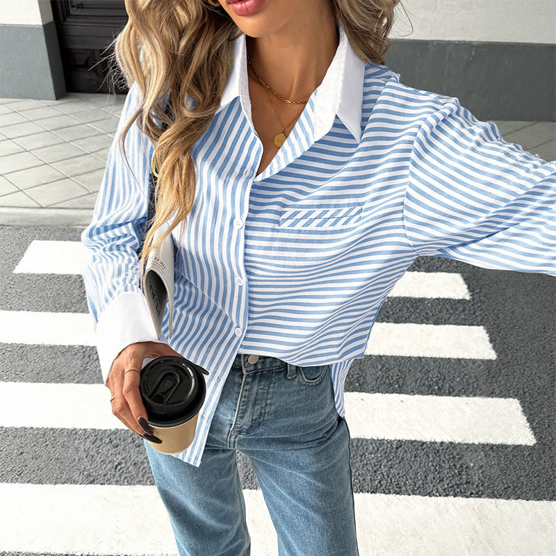 Damen Sportliche Bluse mit Streifen und Taschen EB