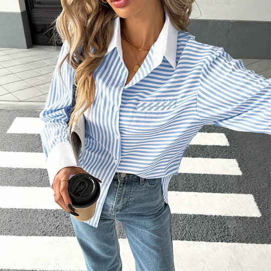 Damen Sportliche Bluse mit Streifen und Taschen EB