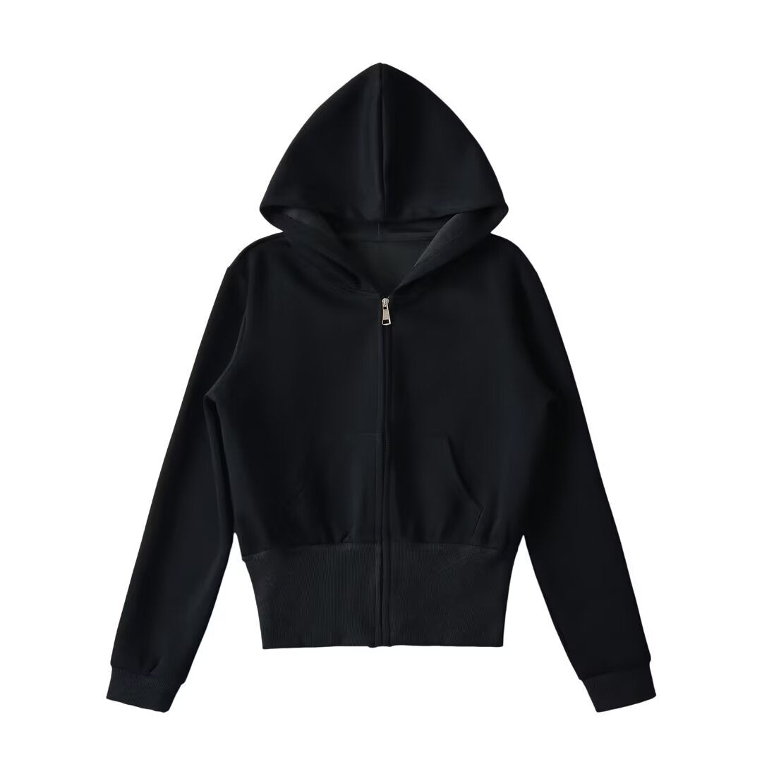 Damen lässige Kapuzenjacke mit Reißverschluss und praktischen Taschen EB