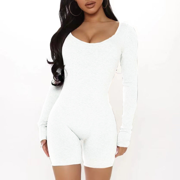 Damen Langarm Jumpsuit mit figurformendem Schnitt und Rippstruktur EB