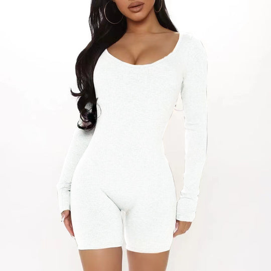 Damen Langarm Jumpsuit mit figurformendem Schnitt und Rippstruktur EB