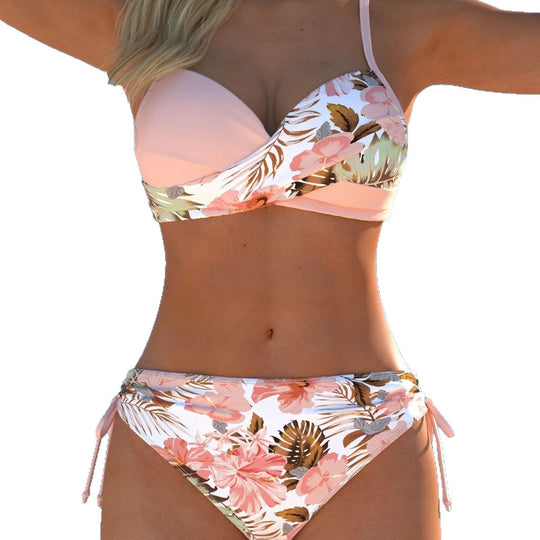 Damen Bikini-Set mit stilvollem Karomuster und goldfarbenen Akzenten EB