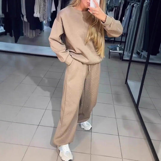 Damen Sportliches Lounge-Set mit gepunktetem Muster und elastischem Bund EB