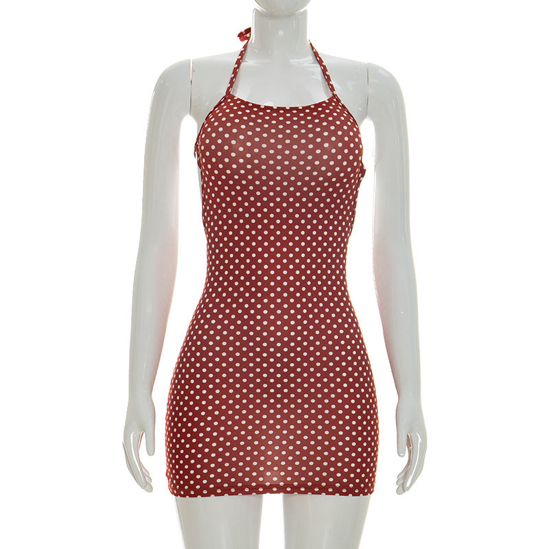 Damen figurbetontes Minikleid mit Polka-Dots und Spaghettiträgern EB