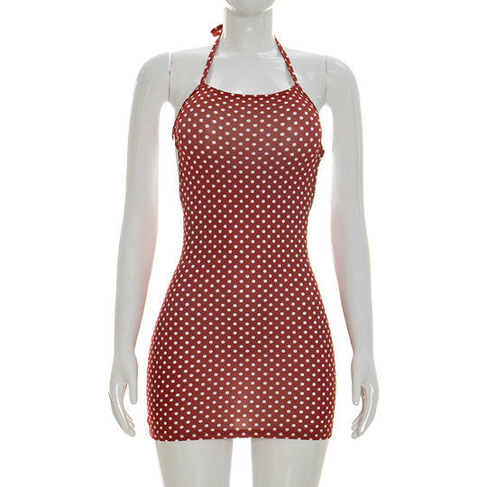 Damen figurbetontes Minikleid mit Polka-Dots und Spaghettiträgern EB