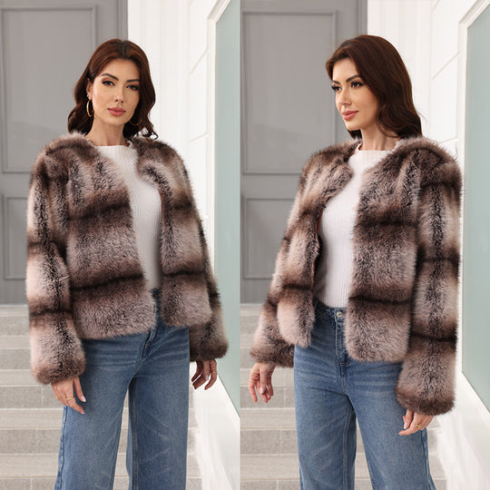Damen Elegante und warme Kunstpelzjacke EB