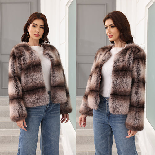 Damen Elegante und warme Kunstpelzjacke EB