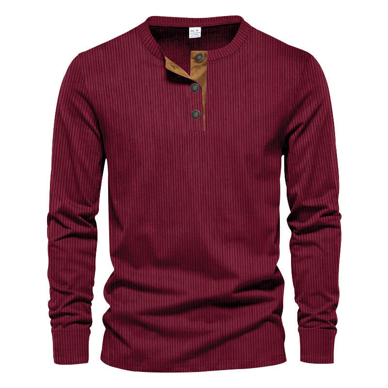 Herren Langarm-Henley-Shirt mit strukturiertem Design EB