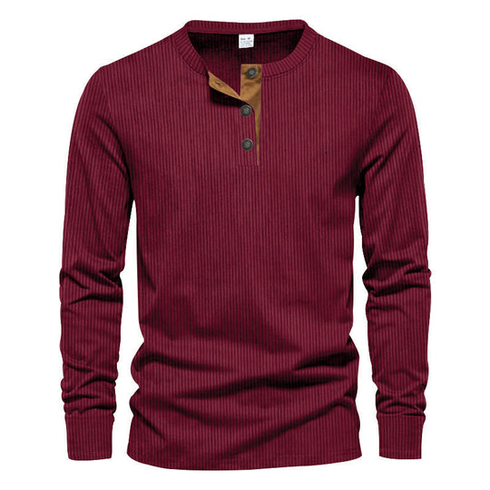 Herren Langarm-Henley-Shirt mit strukturiertem Design EB