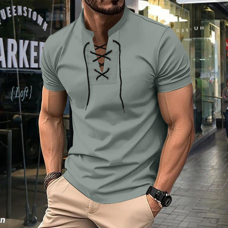 Herren lässiges Poloshirt mit Schnürung EB