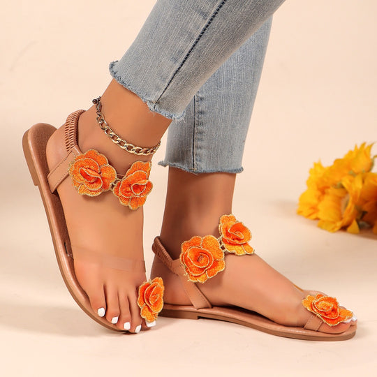 Damen Sandalen mit floralen Verzierungen EB