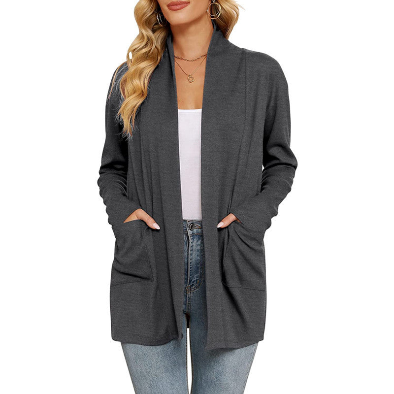 Damen lässiger Longcardigan mit Taschen EB