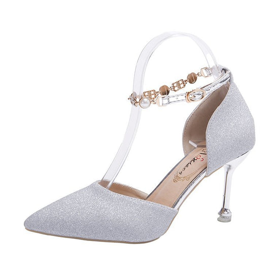 Damen elegante High Heels mit transparentem Riemen und Schmuckdetails EB