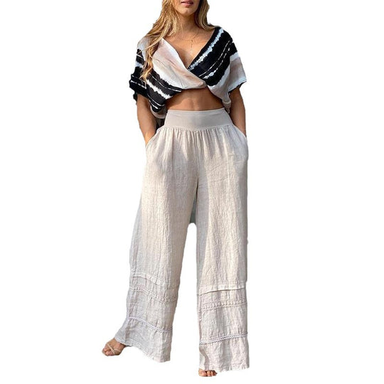 Damen Palazzo-Hose mit elastischem Bund und feinen Details EB