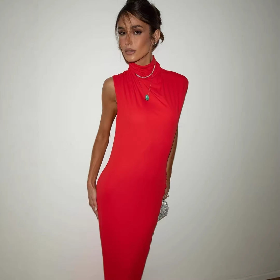 Damen figurbetontes Abendkleid mit elegantem Halsteinsatz EB