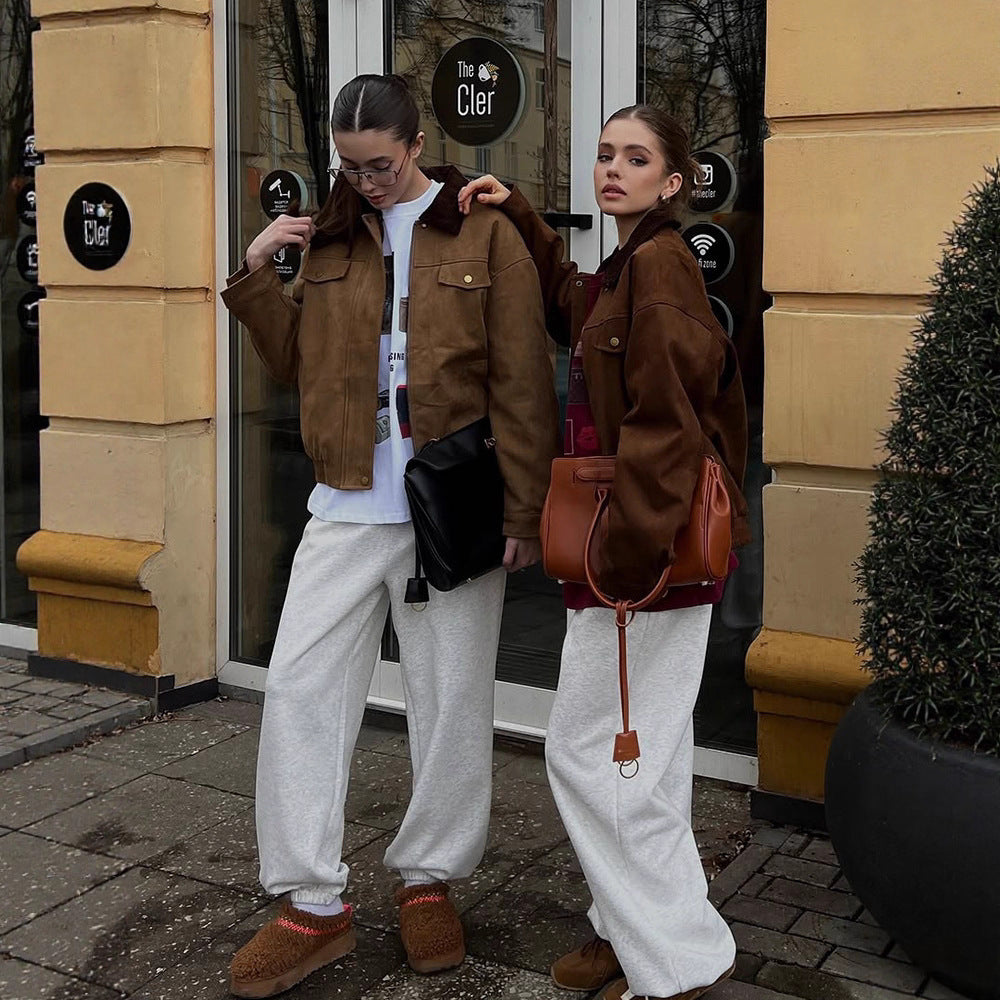 Damen Trendige Wildlederjacke mit fransigen Details EB