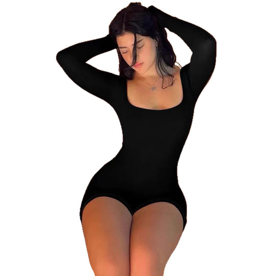 Damen Langarm Body mit tiefem Ausschnitt EB