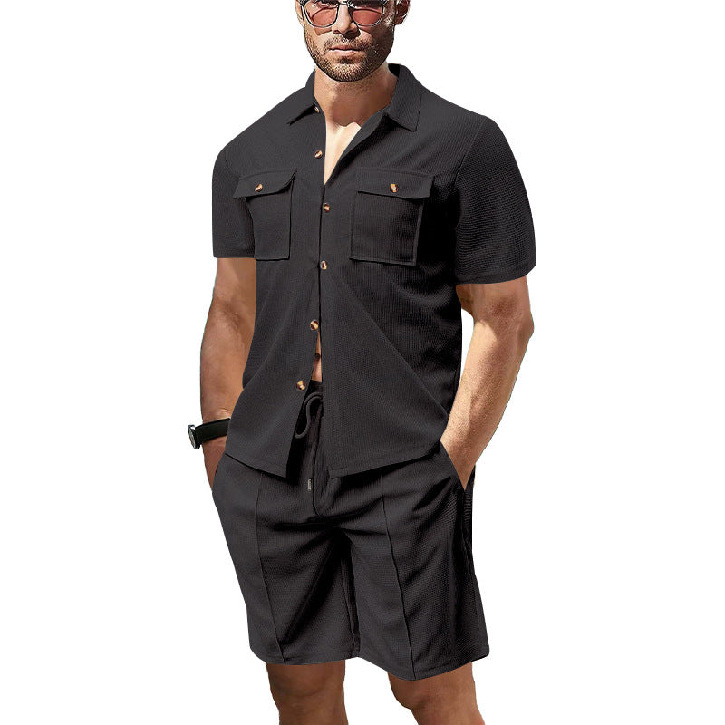 Herren modisches Kurzarmhemd- und Shorts-Set mit praktischen Taschen und atmungsaktiver Struktur EB
