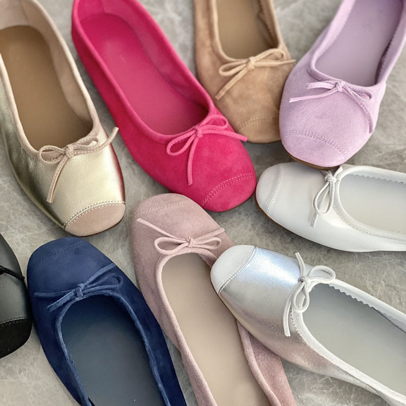 Damen Flache Ballerinas mit zierlichem Schleifenakzent EB