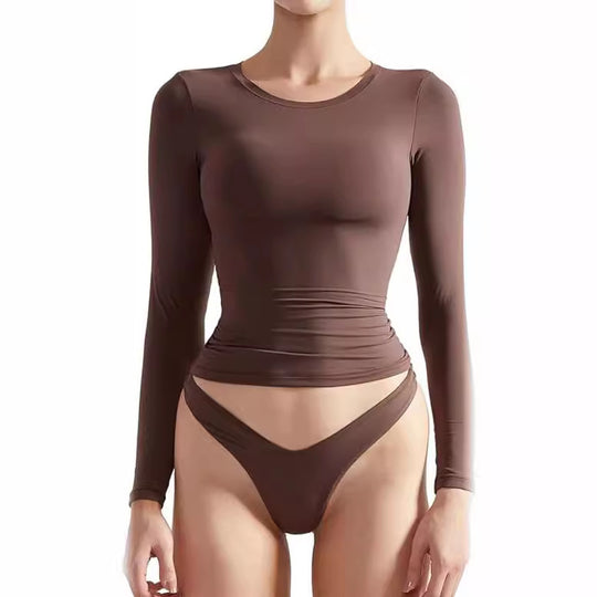 Damen Langarm-Top mit Raffung und figurbetontem Schnitt EB