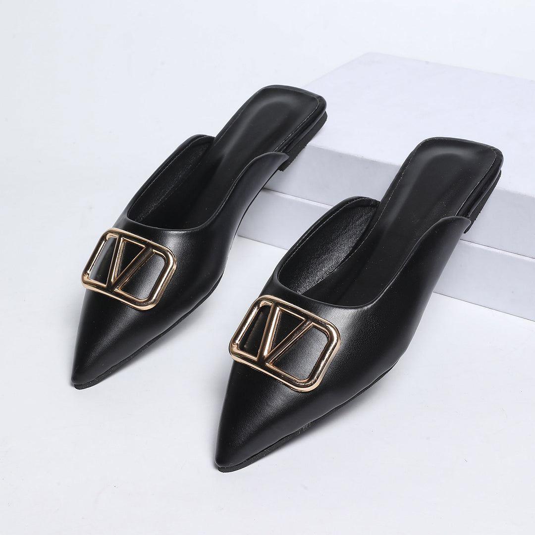 Damen elegante Mules mit modischem Goldapplikationsdetail EB