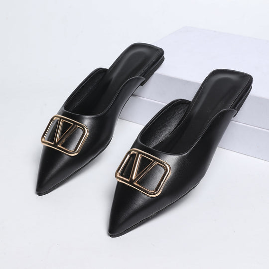 Damen elegante Mules mit modischem Goldapplikationsdetail EB