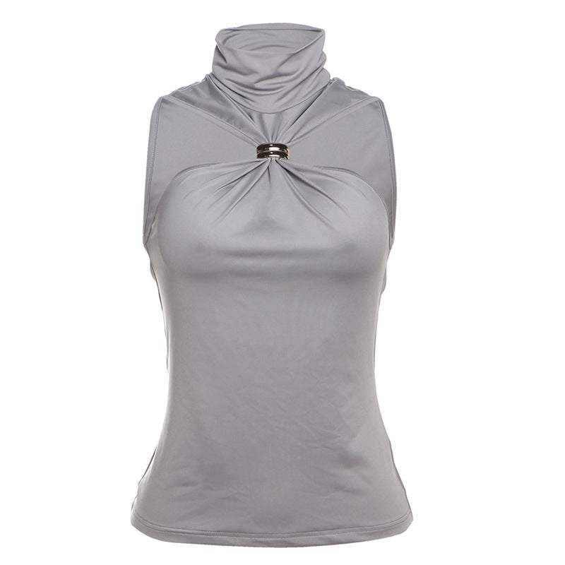 Damen elegantes Top mit hohem Kragen und schlichtem Design EB