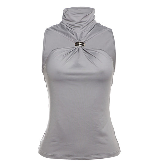 Damen elegantes Top mit hohem Kragen und schlichtem Design EB