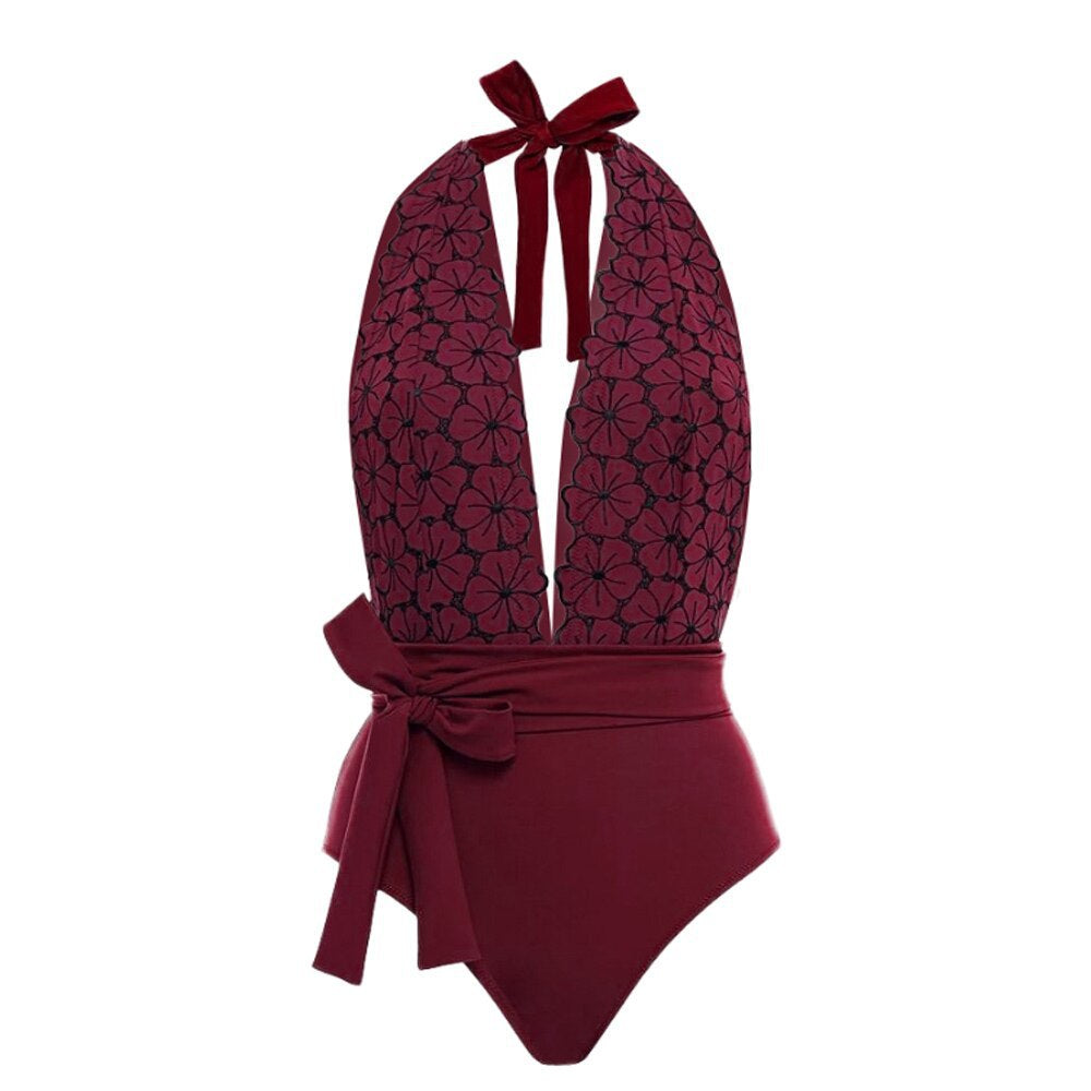 Damen eleganter Einteiler Badeanzug mit floralem Wickelrock EB