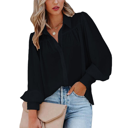 Damen Bluse mit femininen Rüschendetails und lockeren Ärmeln EB