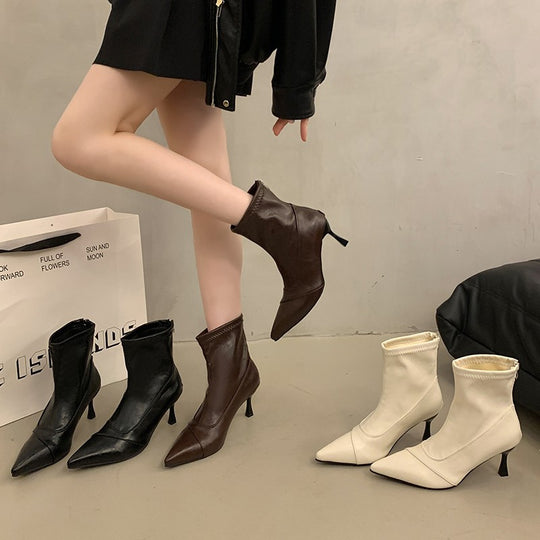 Damen Elegante Stiefeletten mit spitzem Schuhdesign und stylischem Absatz EB