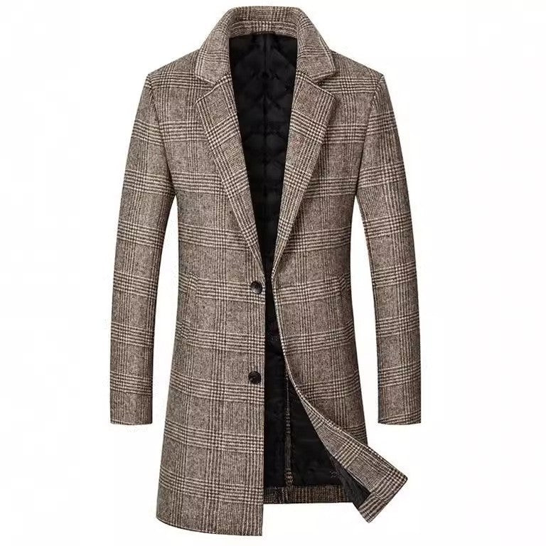 Herren eleganter Langmantel im Karomuster mit abnehmbaren Innenteil EB