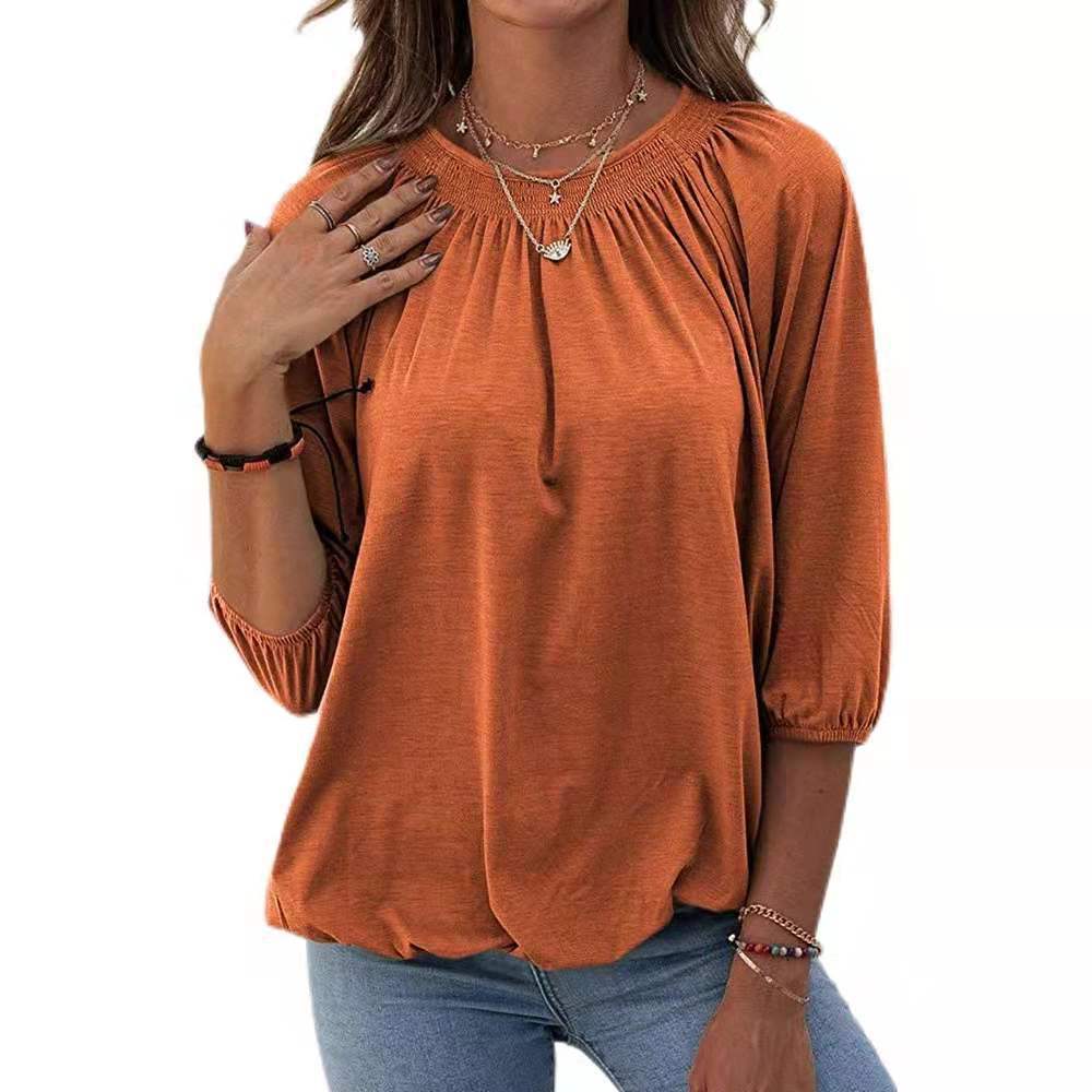 Damen leichtes Blusenshirt mit romantischem Puffärmel und lässigem Schnitt EB