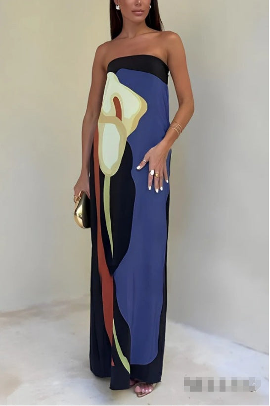 Damen Maxikleid mit lässigem schulterfreiem Design und floralem Print EB