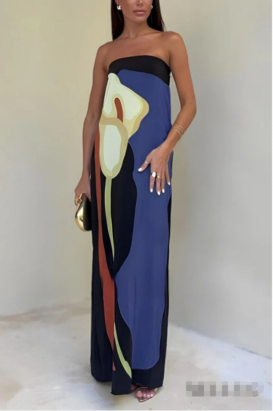 Damen Maxikleid mit lässigem schulterfreiem Design und floralem Print EB