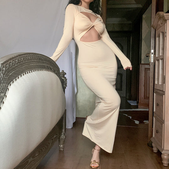 Damen Figurbetontes Cut-Out Kleid mit langen Ärmeln EB