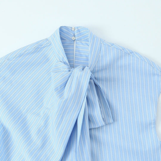 Damen Hemdblusenshirt mit dekorativer Schleife und eleganter Streifenoptik EB