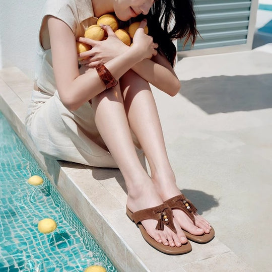 Damen Zehentrenner-Sandalen mit modischem Quastendetail und eleganter Riemenfront EB