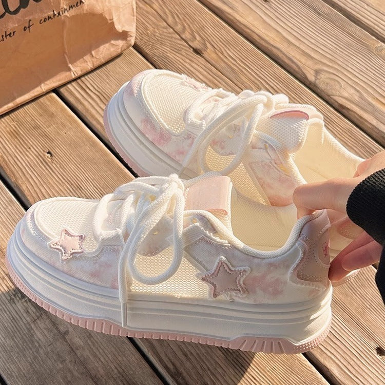 Damen Sportliche Plateau-Sneaker mit atmungsaktiver Mesh-Oberfläche und modischem Design EB